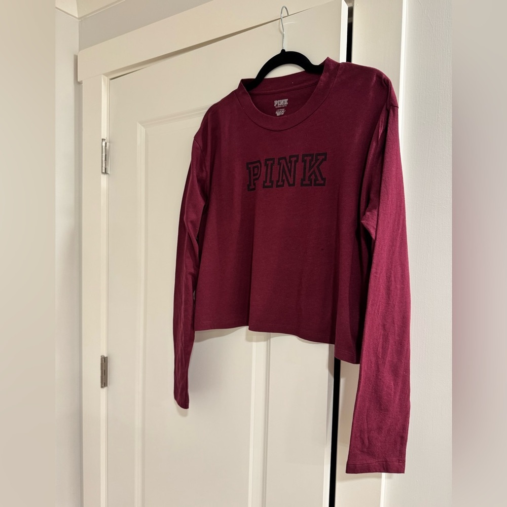 PINK Victoria's Secret Maroon Long Sleeve Tee - Picture 3 of 5